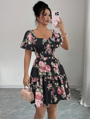 Women floral mini dress - floral,